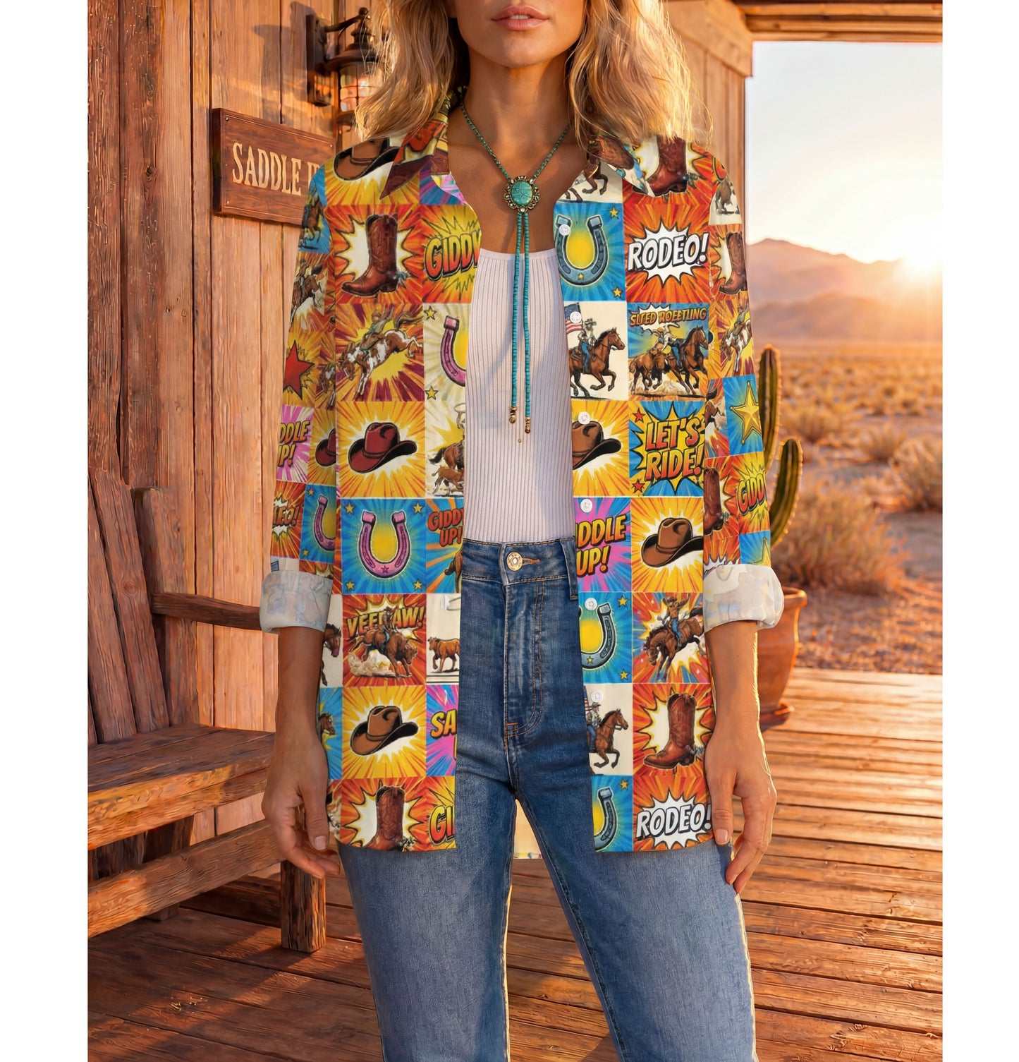 Baha Ranch The Comic Corral Western Rodeo Blouse