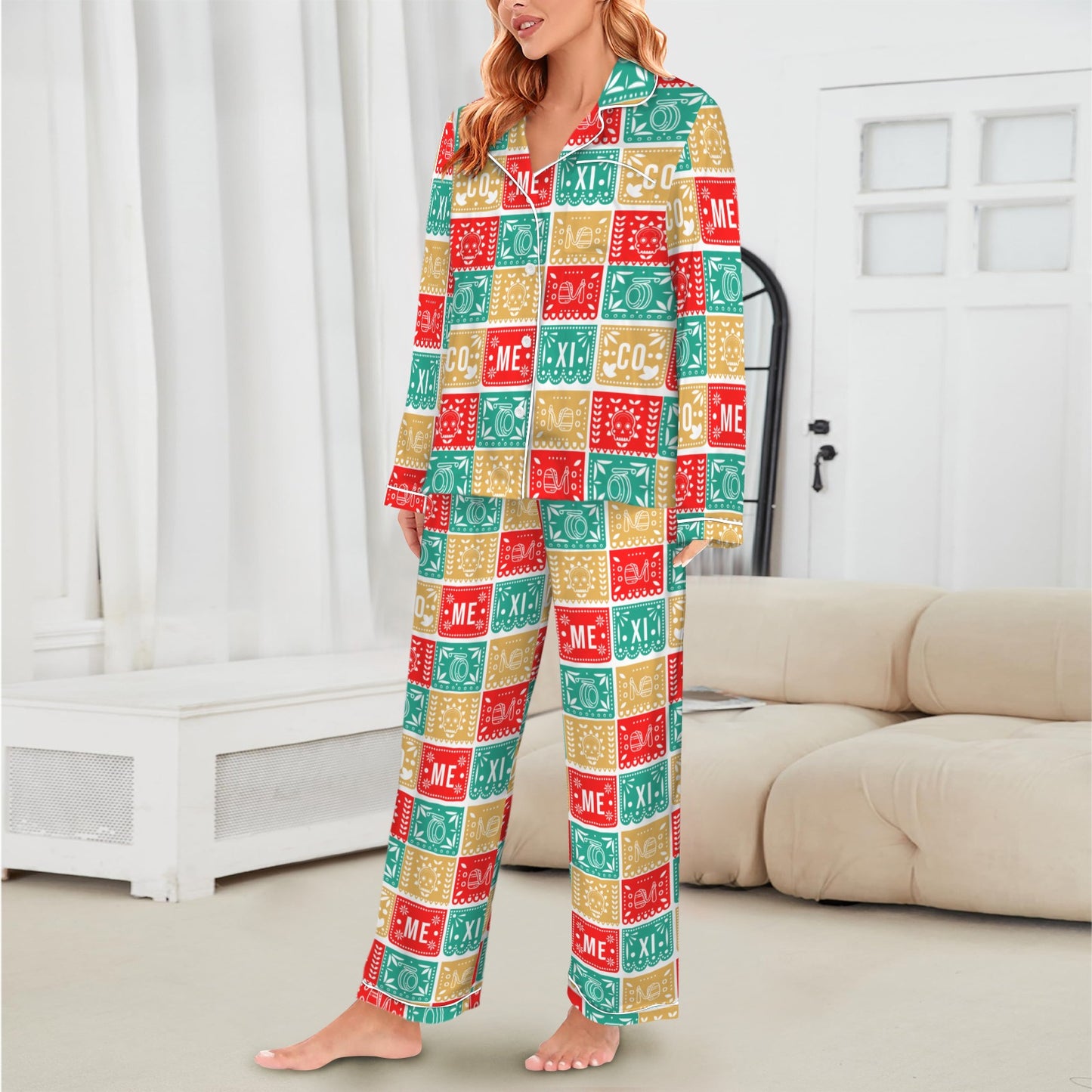 Colores De Mexico Picado Womens Satin Pajamas