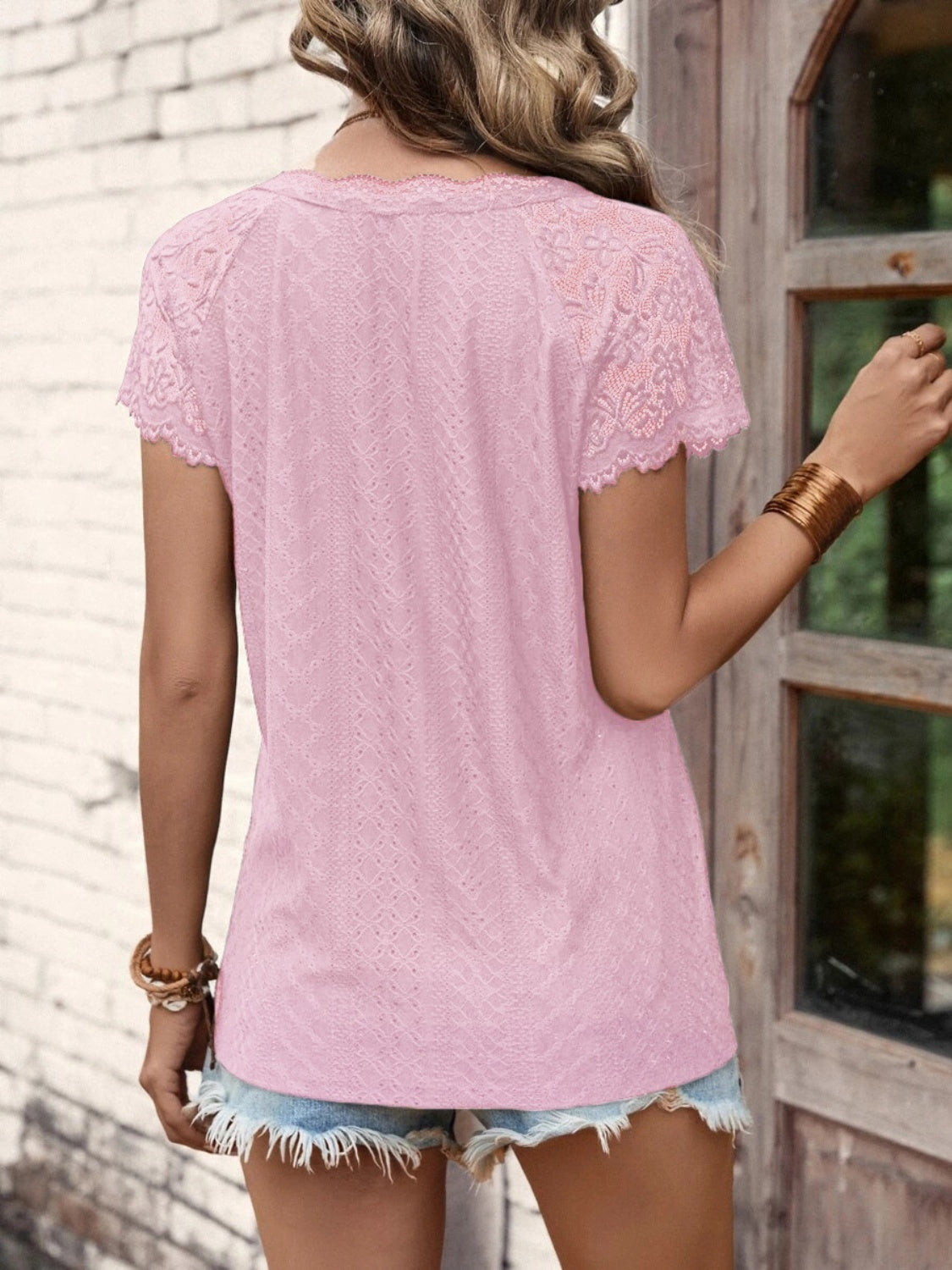 Lace Detail V-Neck Short Sleeve T-Shirt choice of colors