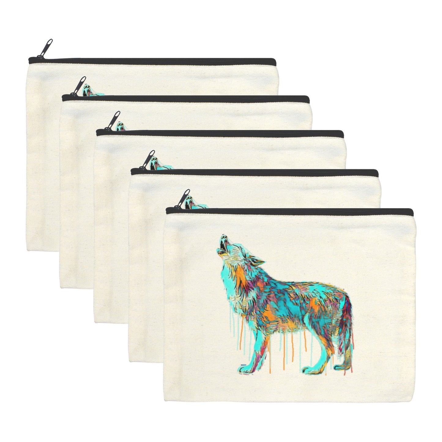 Watercolor Wolf Cosmetic Bag Pack of 5 Made in America