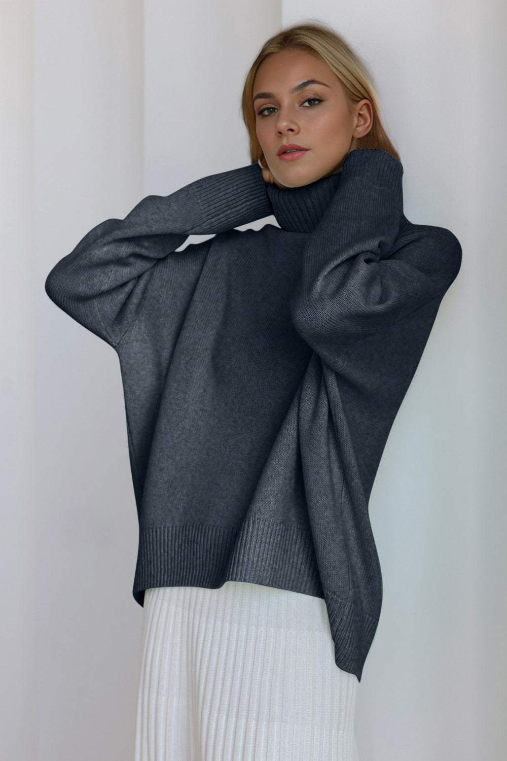 Basic Bae Turtleneck Dropped Shoulder Long Sleeve Sweater choice of colors