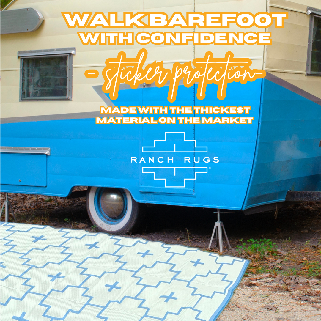 BLUE + IVORY - 6ft x 9ft - RANCH RUGS  -LAJITAS DESIGN- Aztec Outdoor Floor Covering