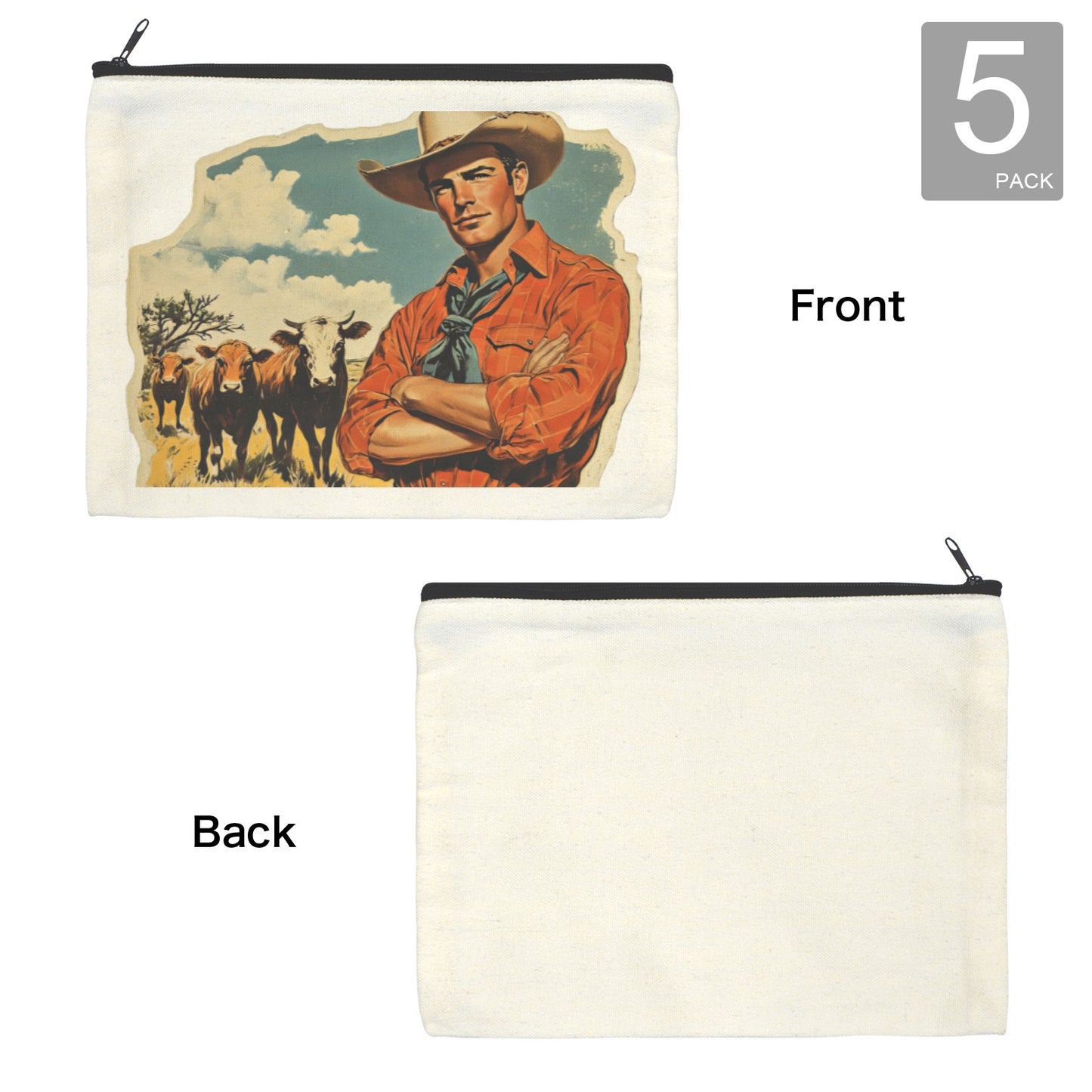 Cowboy Cattle Rancher pack of 5 Cosmetic Bags Made in America