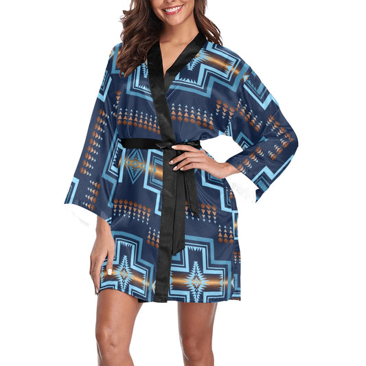 Navy Aztec Satin Kimono Robe