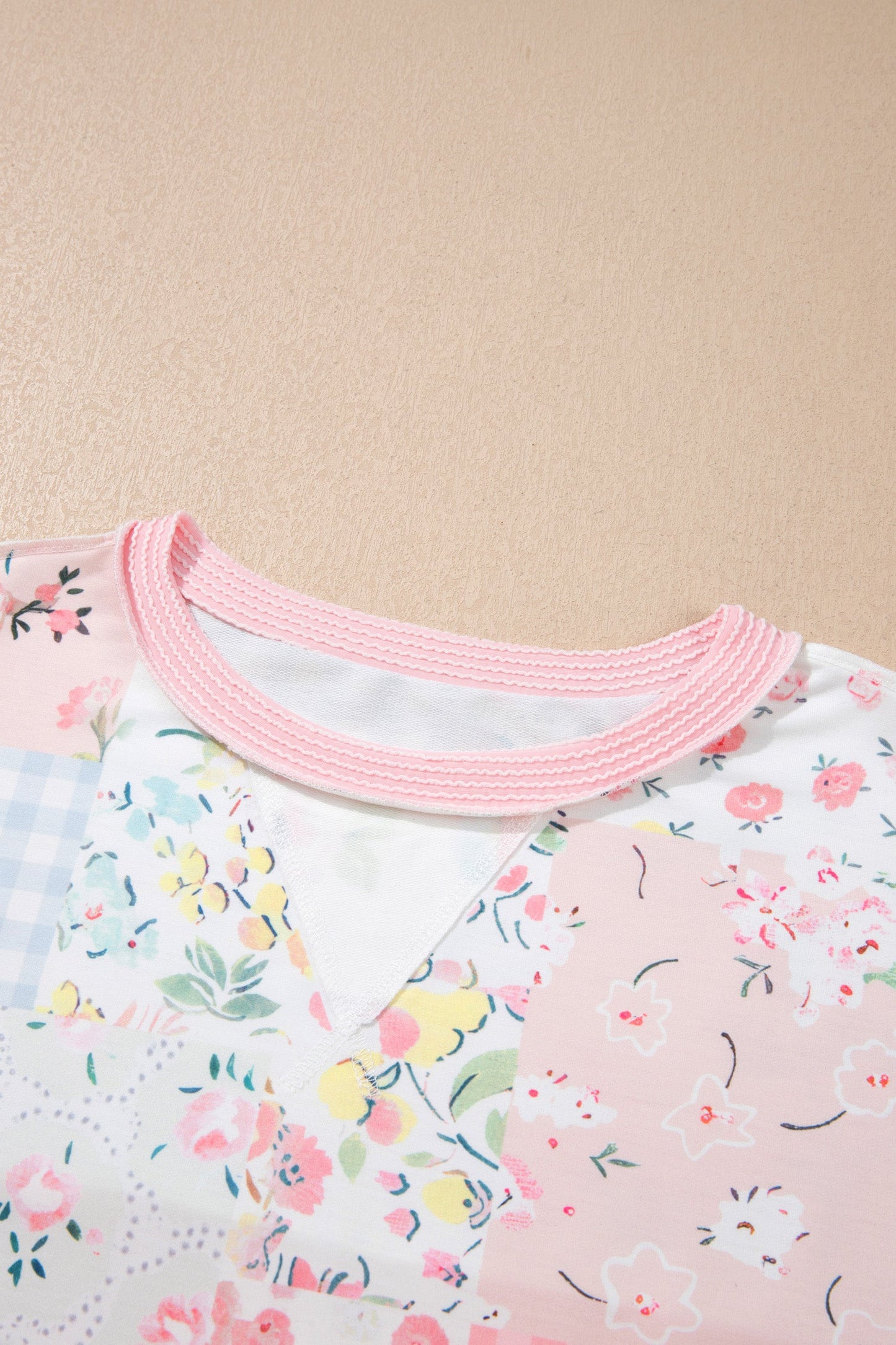 Floral Patchwork Corded Knit Long Sleeve Top