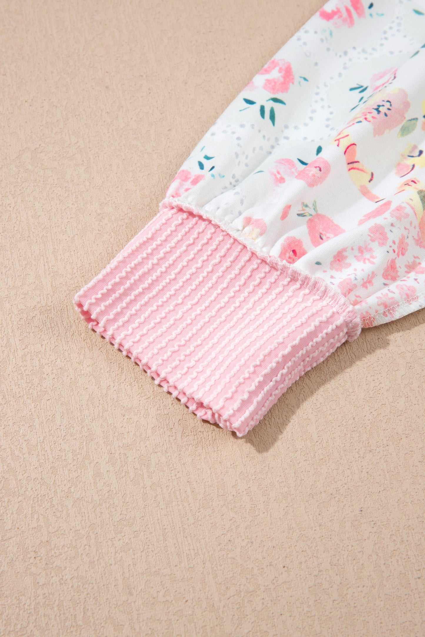 Floral Patchwork Corded Knit Long Sleeve Top
