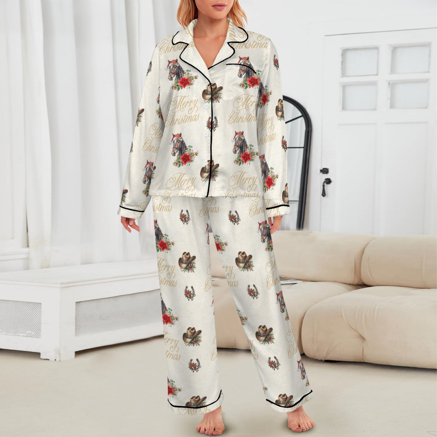 Christmas Horses Satin Western Pajamas