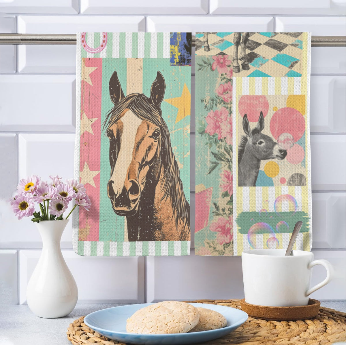 Baha Ranch Horse & Donkey Set of 2 Kitchen Towels Made in America