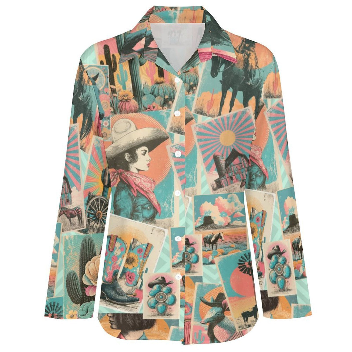 Baha Ranch Honky Tonk Kitsch Cowgirl Button Up Blouse