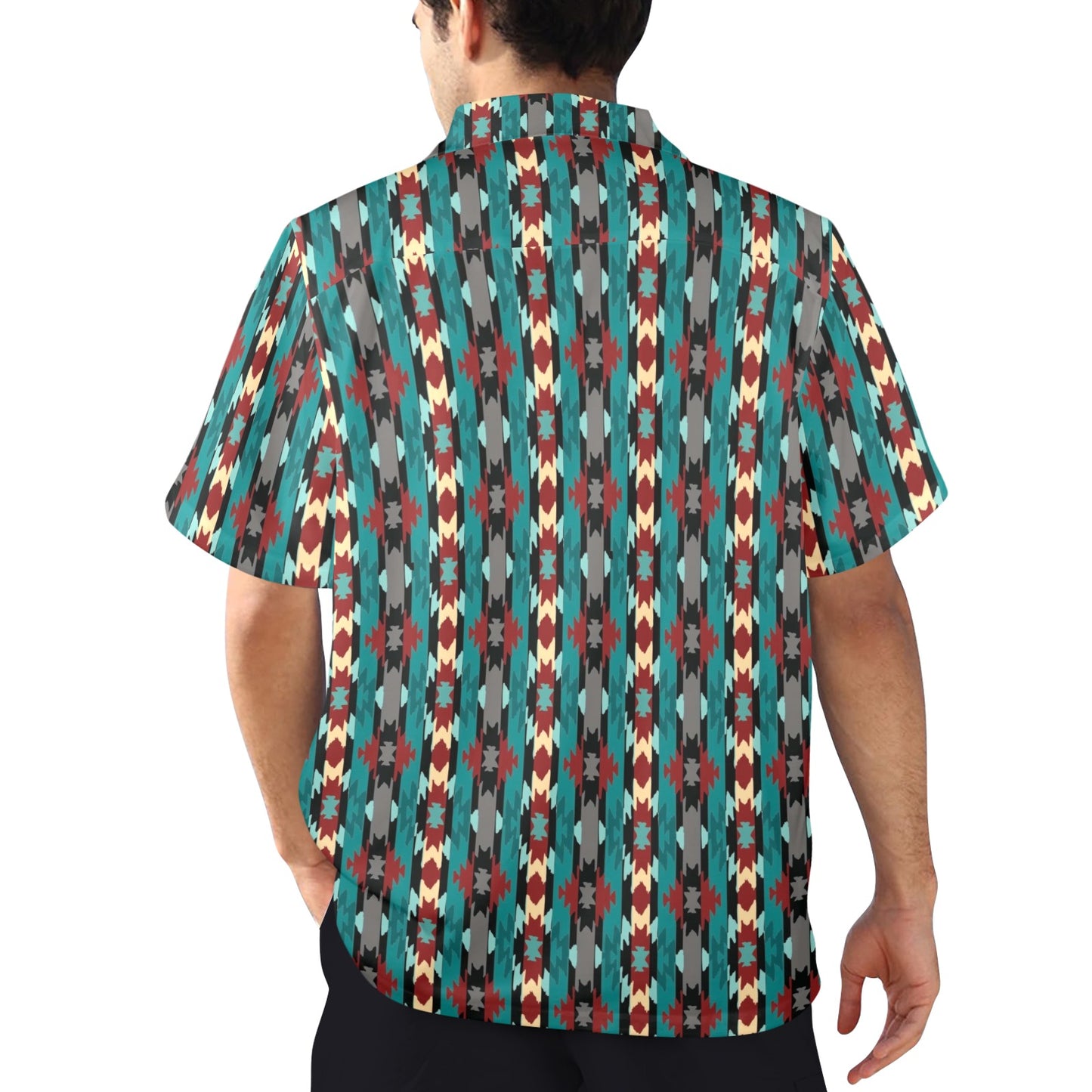 Baha Ranch Teal Aztec Hawaiian Shirt Made in America