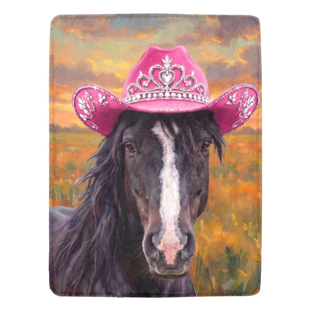Rhinestone Cowgirl Horse Ultra Soft Minky FleeceThrow Blanket 60" x 80" Made in America