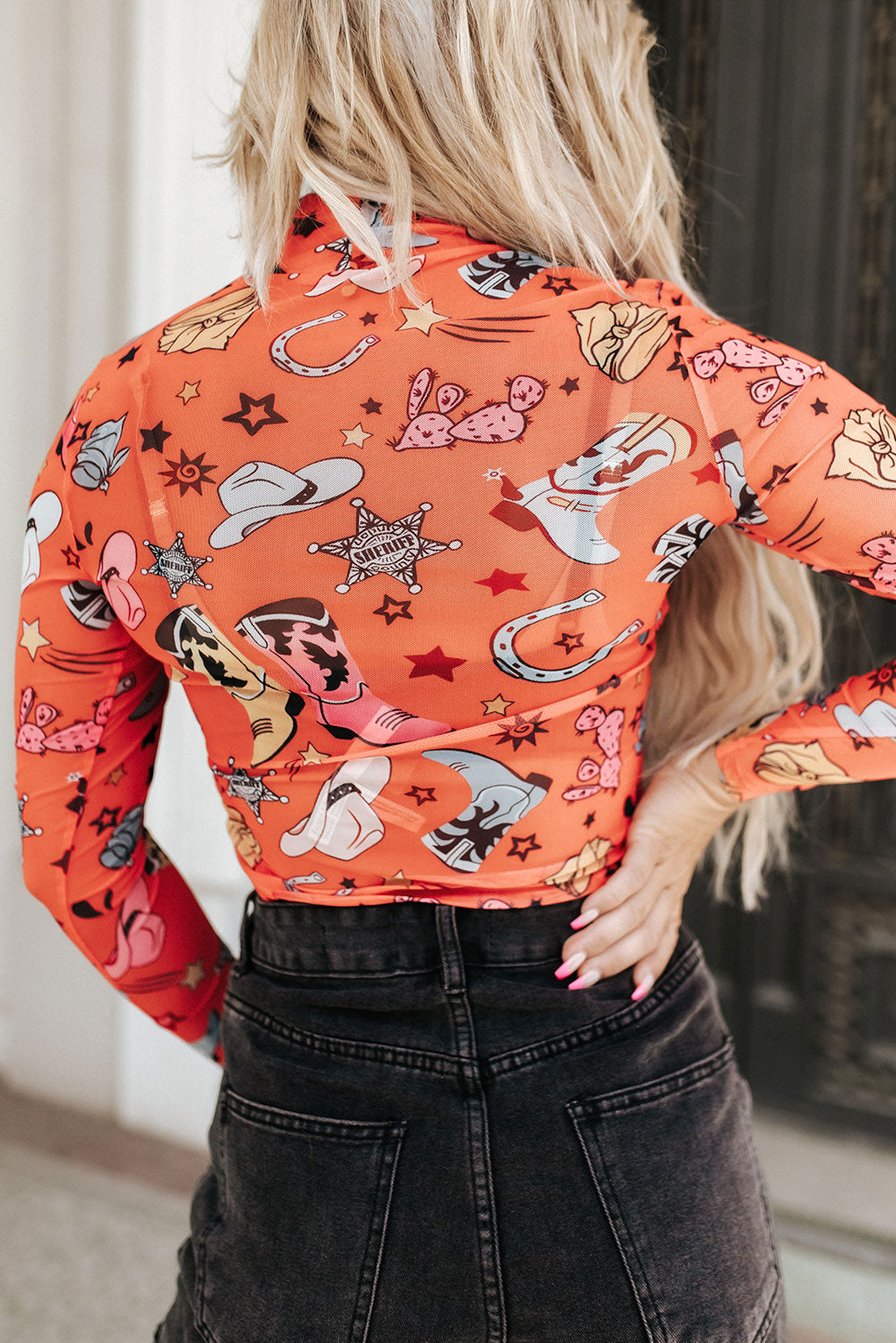 Western Print Long Sleeve Bodysuit choice of colors