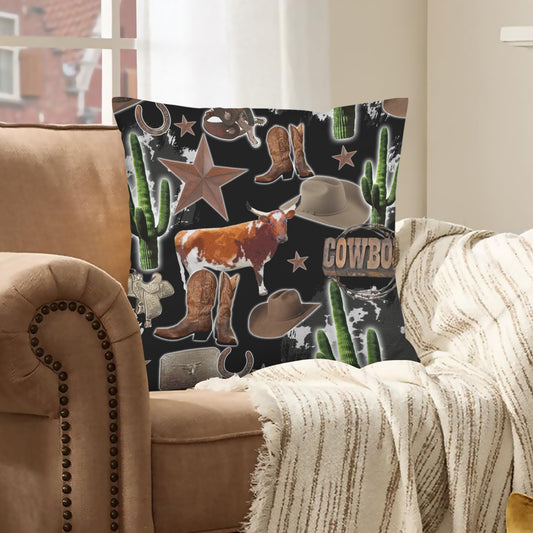 Baha Ranch Cowboy Collage Velvety Soft Throw Pillow Case Made in America