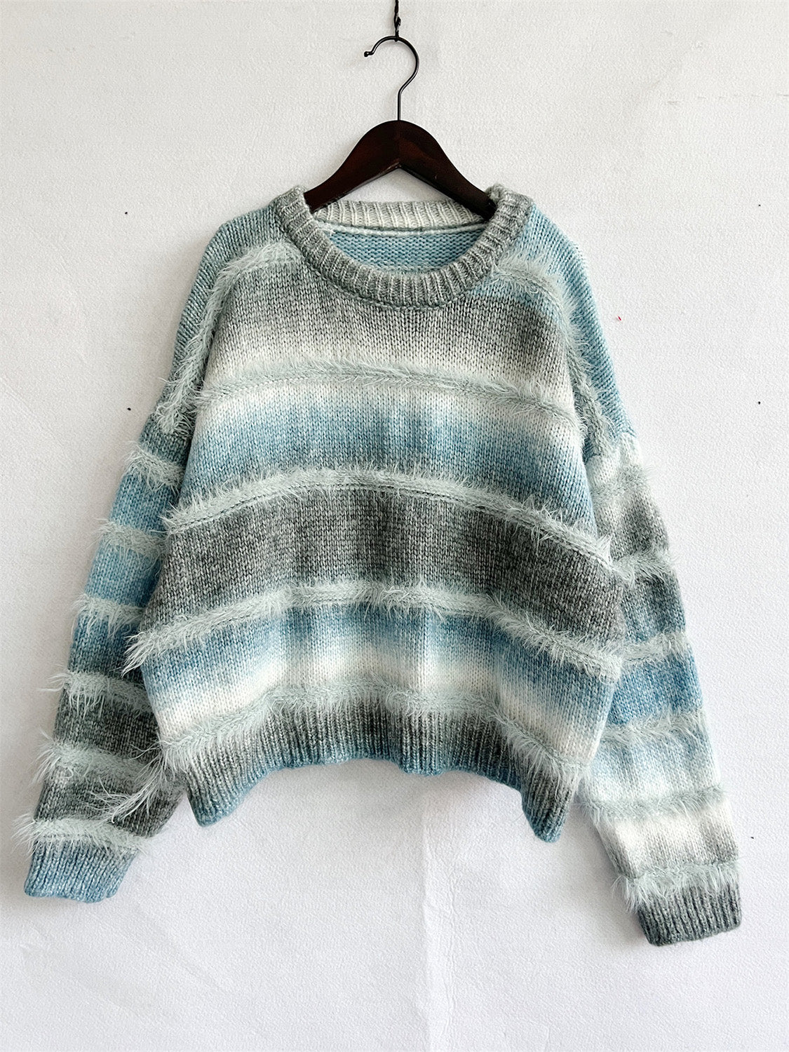 Striped Round Neck Long Sleeve Sweater choice of colors