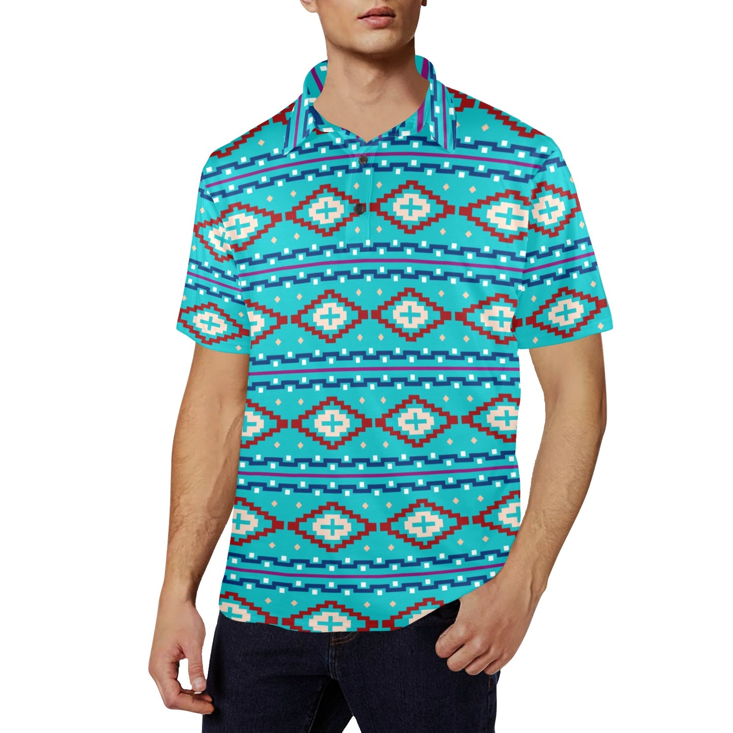 Baha Ranch Turquoise Aztec Polo