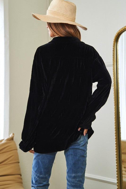 Velvet Long Sleeve Button Front Loose Fit Shirt Top choice of colors