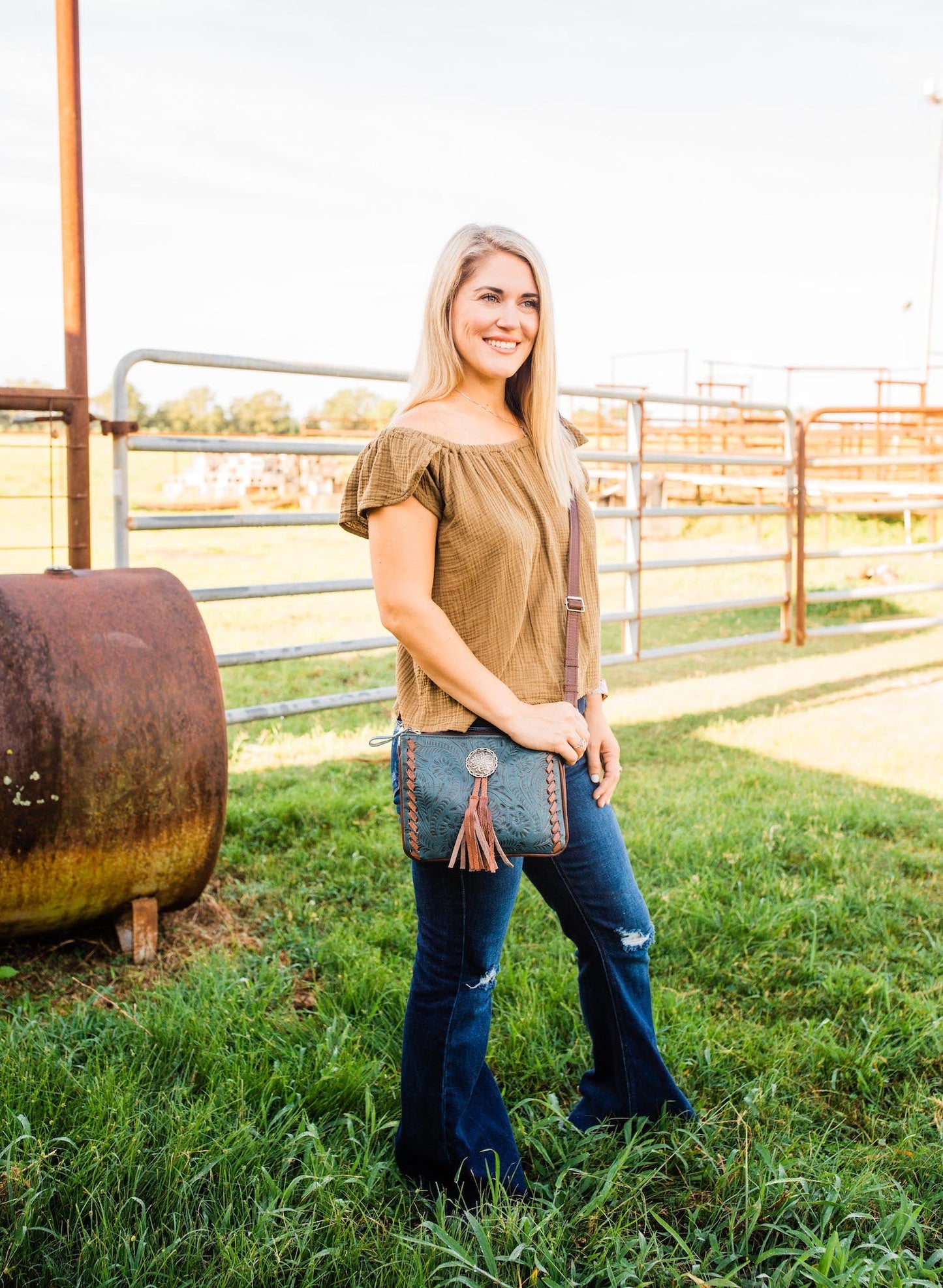 American West Handbags Lariats & Lace Multi-Compartment Crossbody choice of colors