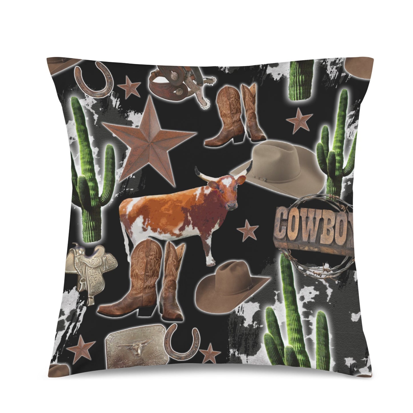 Baha Ranch Cowboy Collage Velvety Soft Throw Pillow Case Made in America
