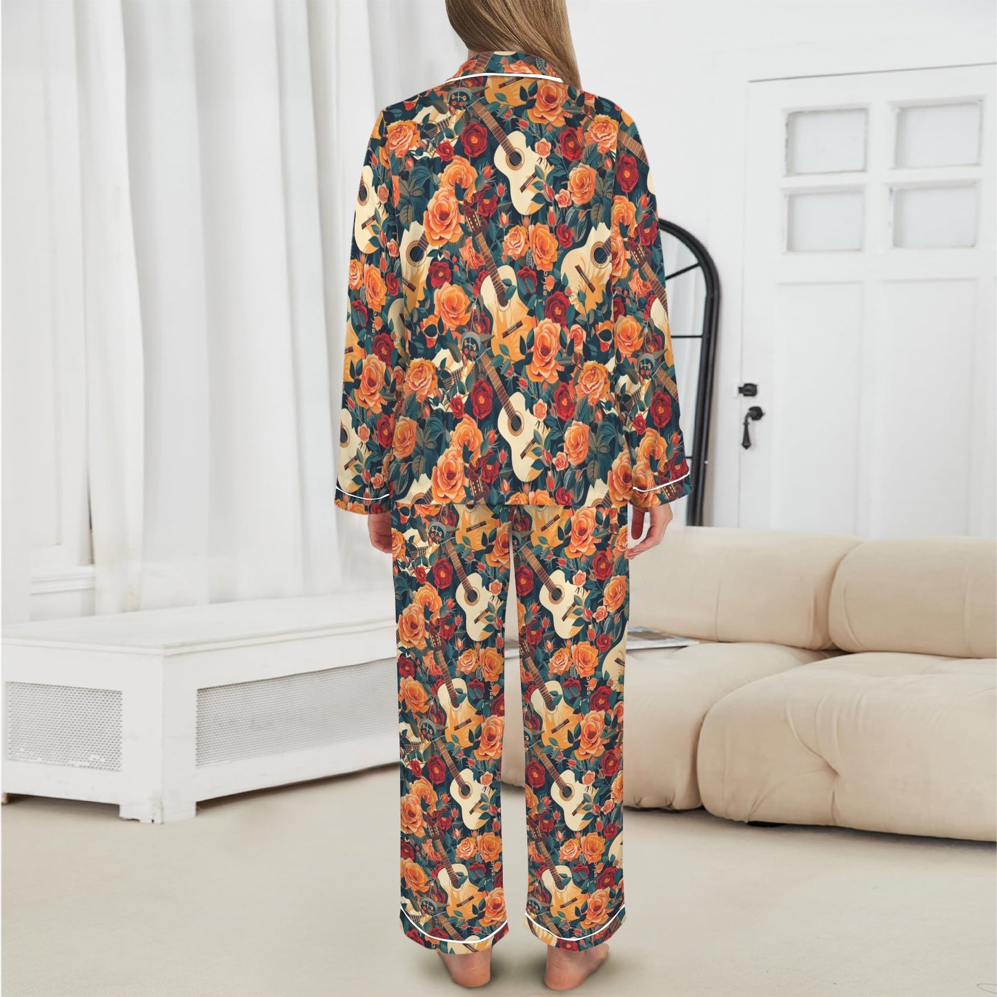Colores De Mexico Roses & Guitars Satin Pajamas