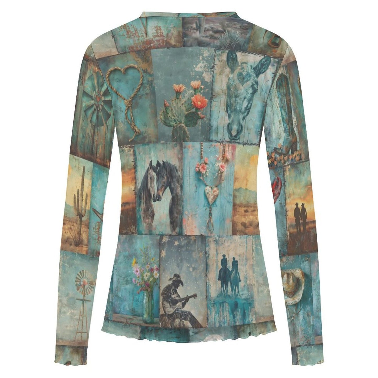 Baha Ranch Turquoise Dreams Long Sleeve Mesh Top