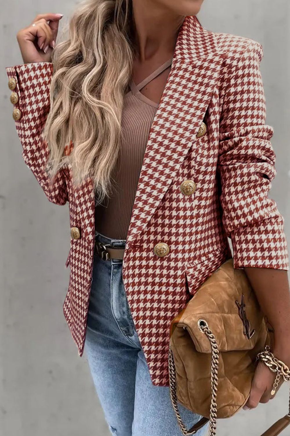 Houndstooth Double Breasted Blazer