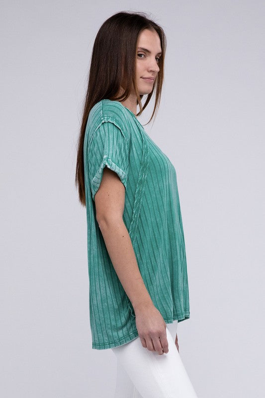 Ribbed Raglan Dolman Sleeve Boat-Neck Top choice of colors