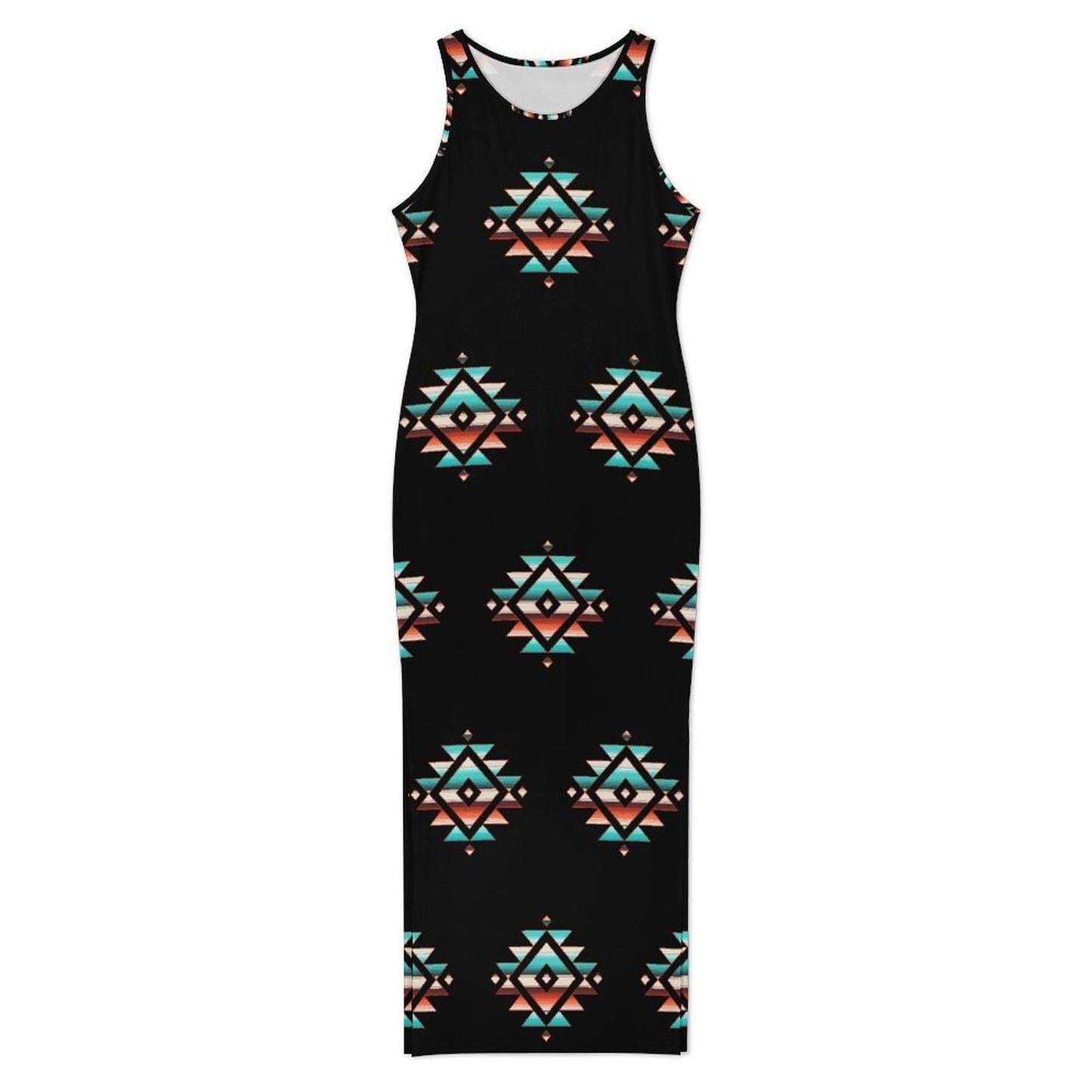 Baha Ranch Southwestern Aztec Sleeveless Bodycon Side Slit Western Maxi Dress Multi / S Baha Ranch Southwestern Aztec Sleeveless Bodycon Side Slit Western Maxi Dress Multi / S