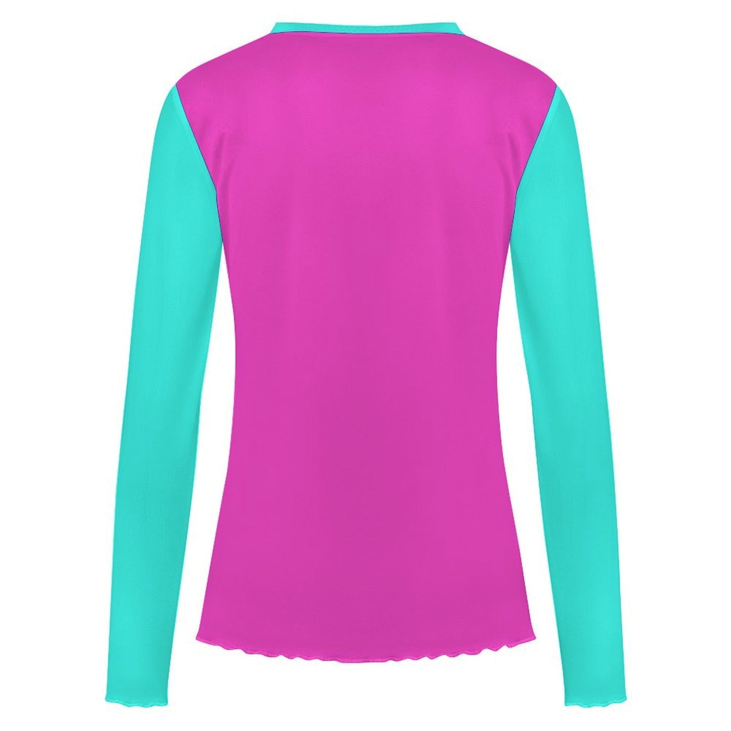 Baha Ranch Turquoise Hot Pink Rodeo Bronc Long Sleeve Mesh Top