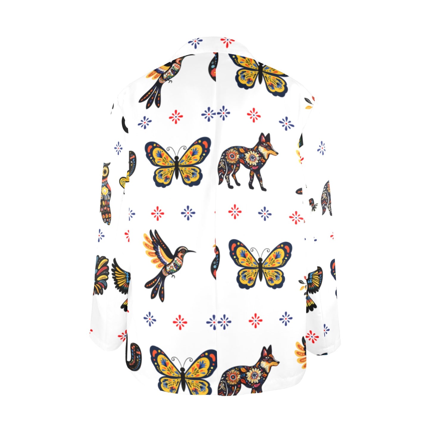 Colores de Mexico Mexican Talavera Floral Animals Blazer in White