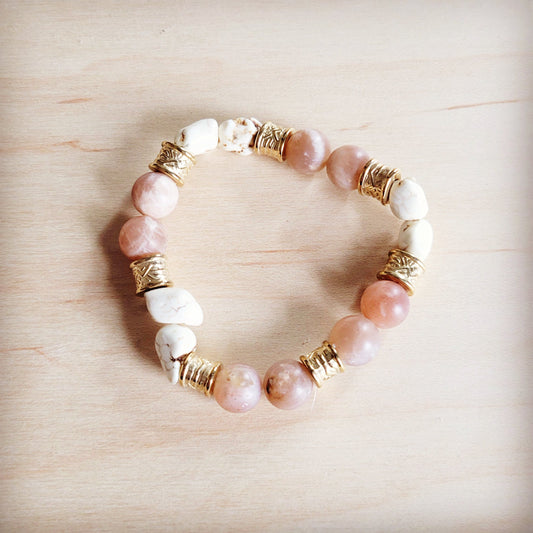The Jewelry Junkie Frosted Sunstone & White Turquoie Beaded Stretch Bracelet 811o