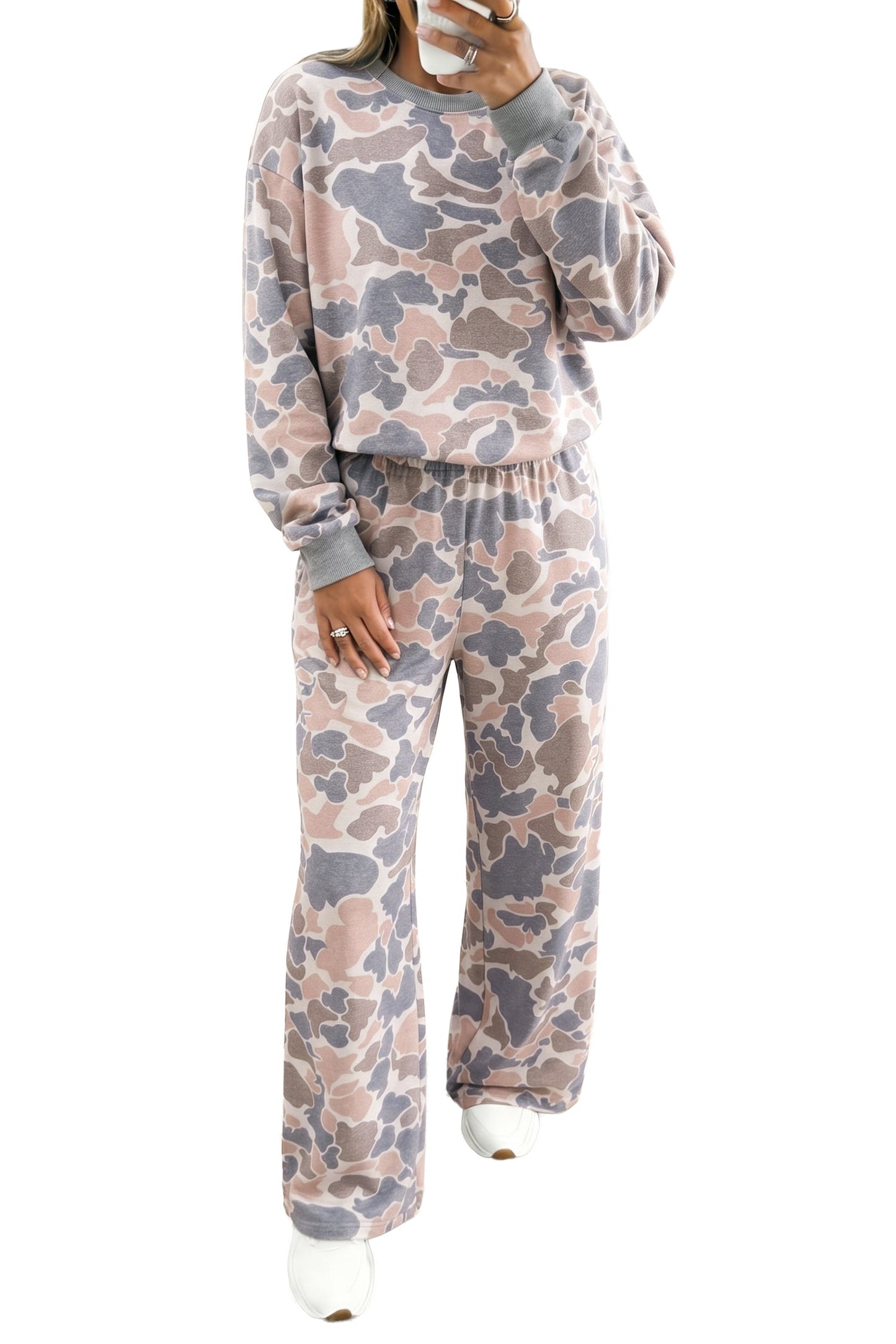 Camo Long Sleeve Top & Loose Pants Set