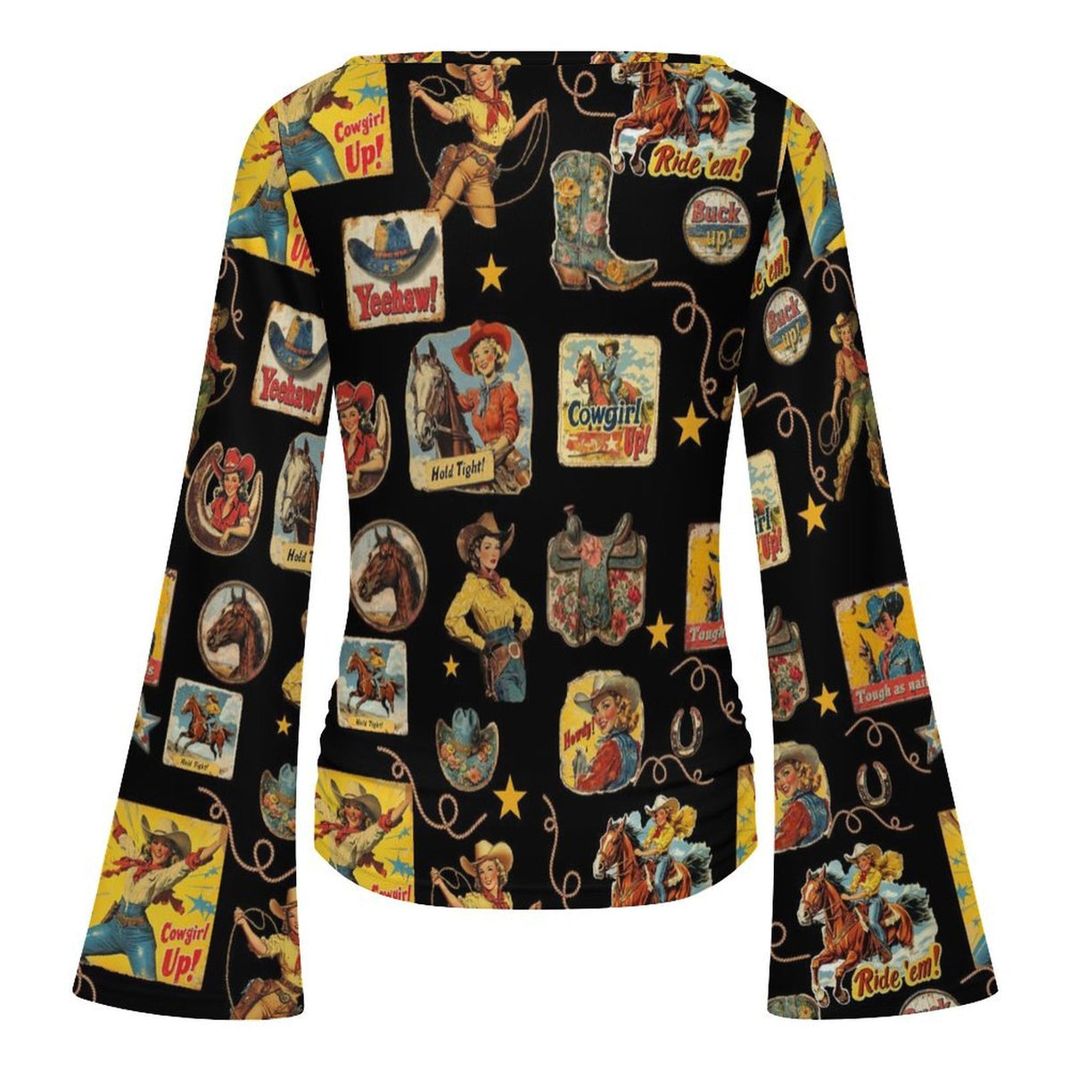 Baha Ranch Vintage Cowgirl Flare Sleeve Top