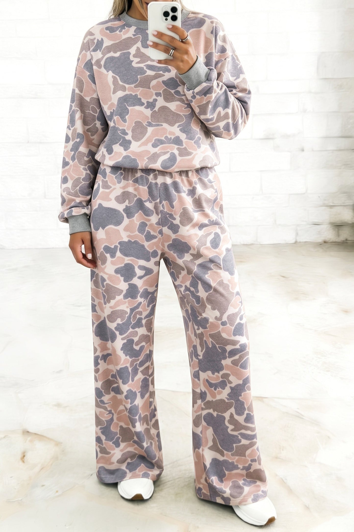 Camo Long Sleeve Top & Loose Pants Set