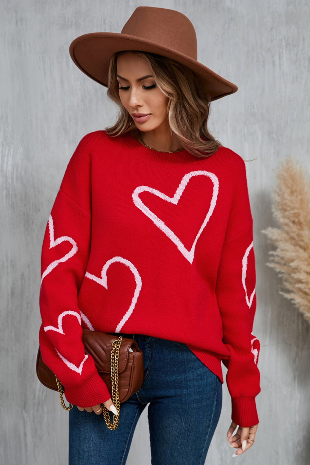 Angel Wings Heart Dropped Shoulder Long Sleeve Sweater  Red or White