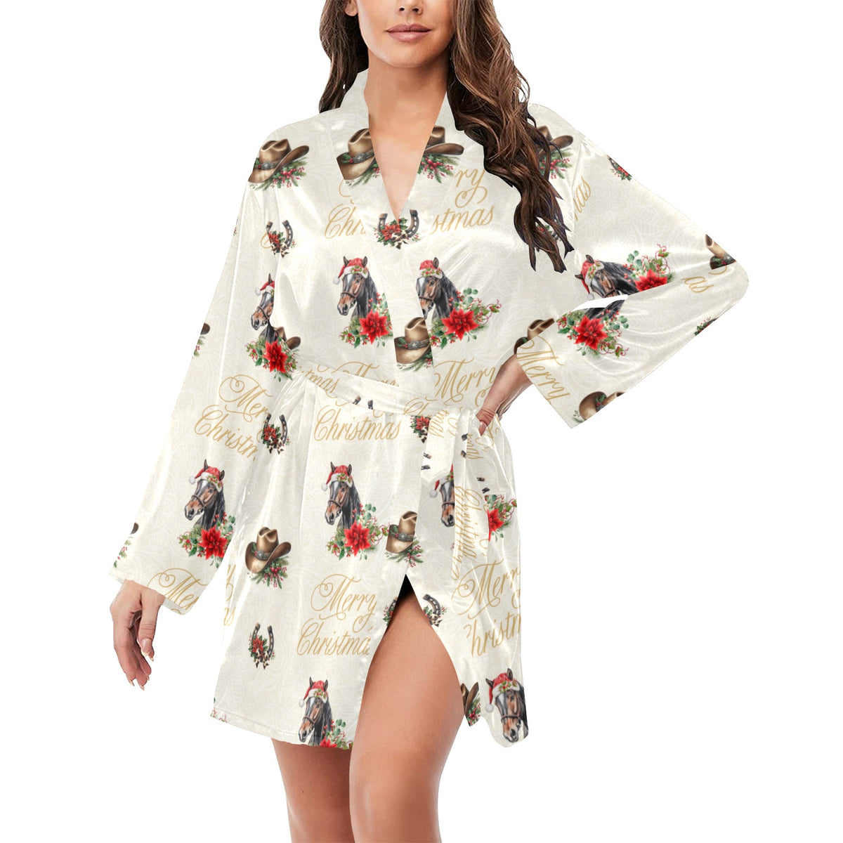 Baha Ranch Christmas Horses Western Cowgirl Satin Robe