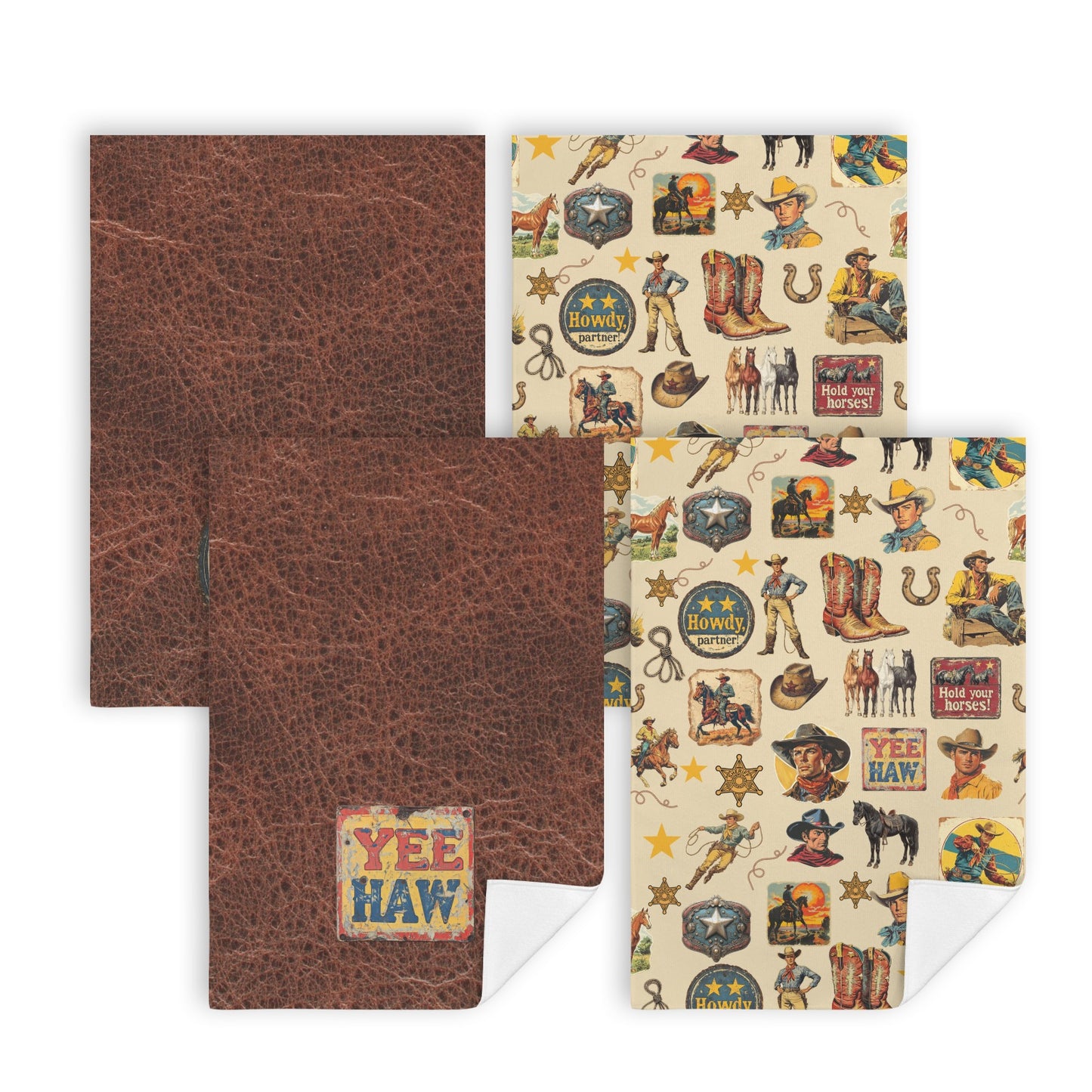 Vintage Cowboy Set of 4 Kitchen Dish Towels Made in America