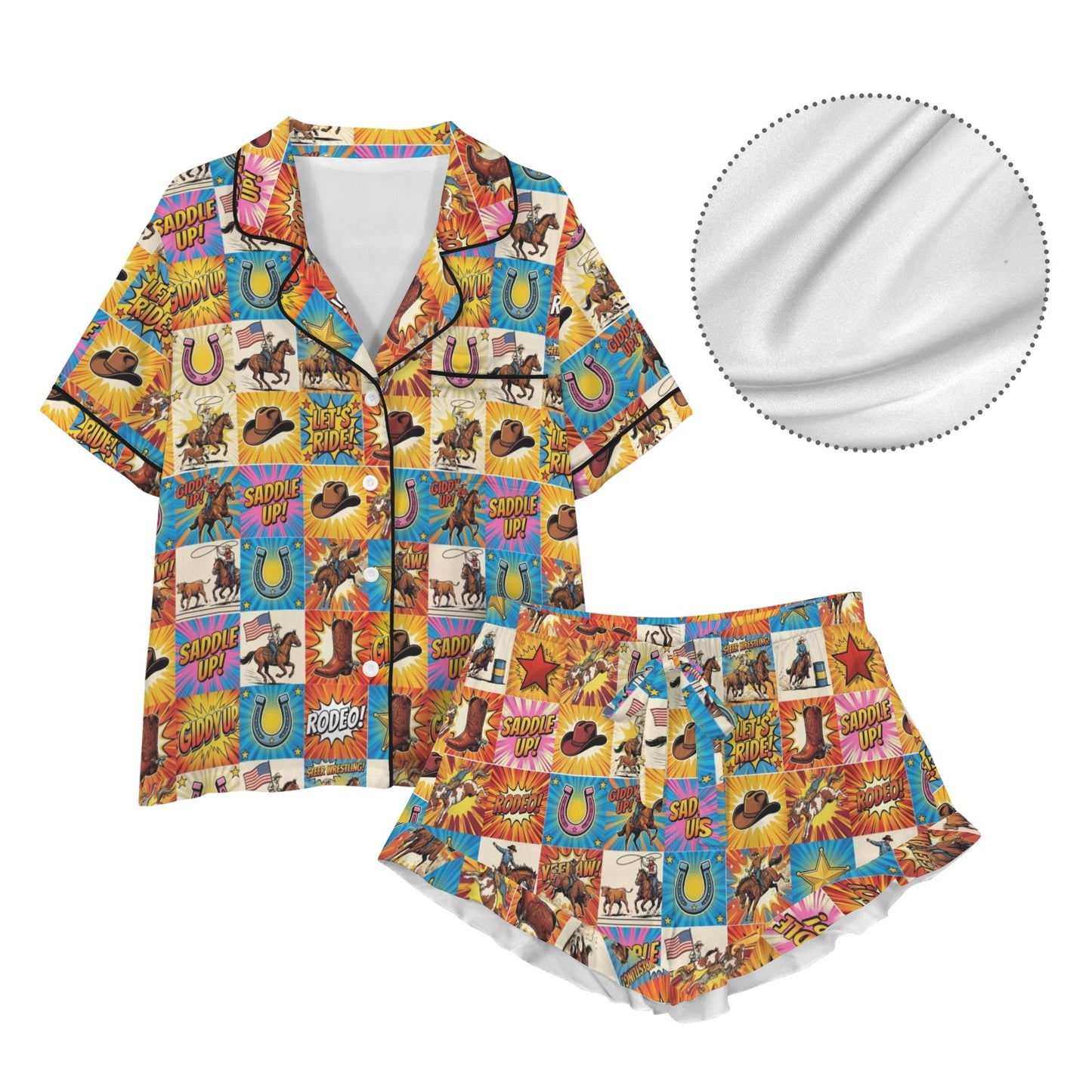Baha Ranch The Comic Corral Western Rodeo Satin Pajama Set