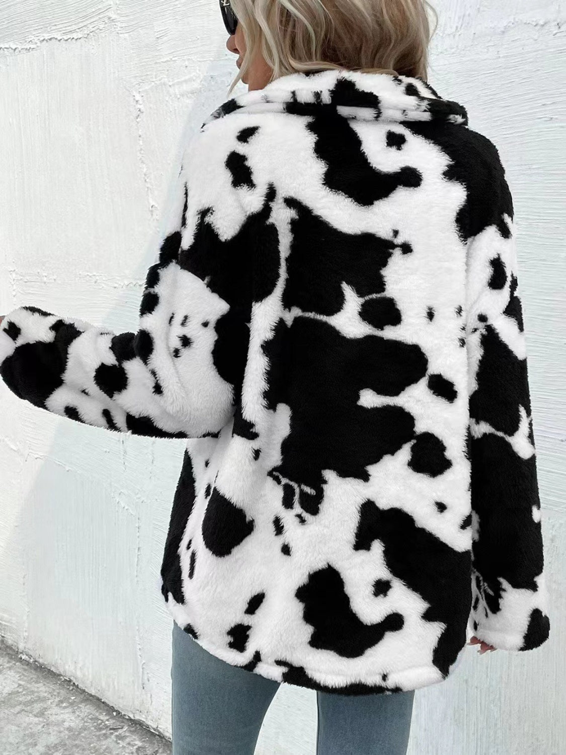 Cow Print Button Up Fuzzy Jacket choice of colors