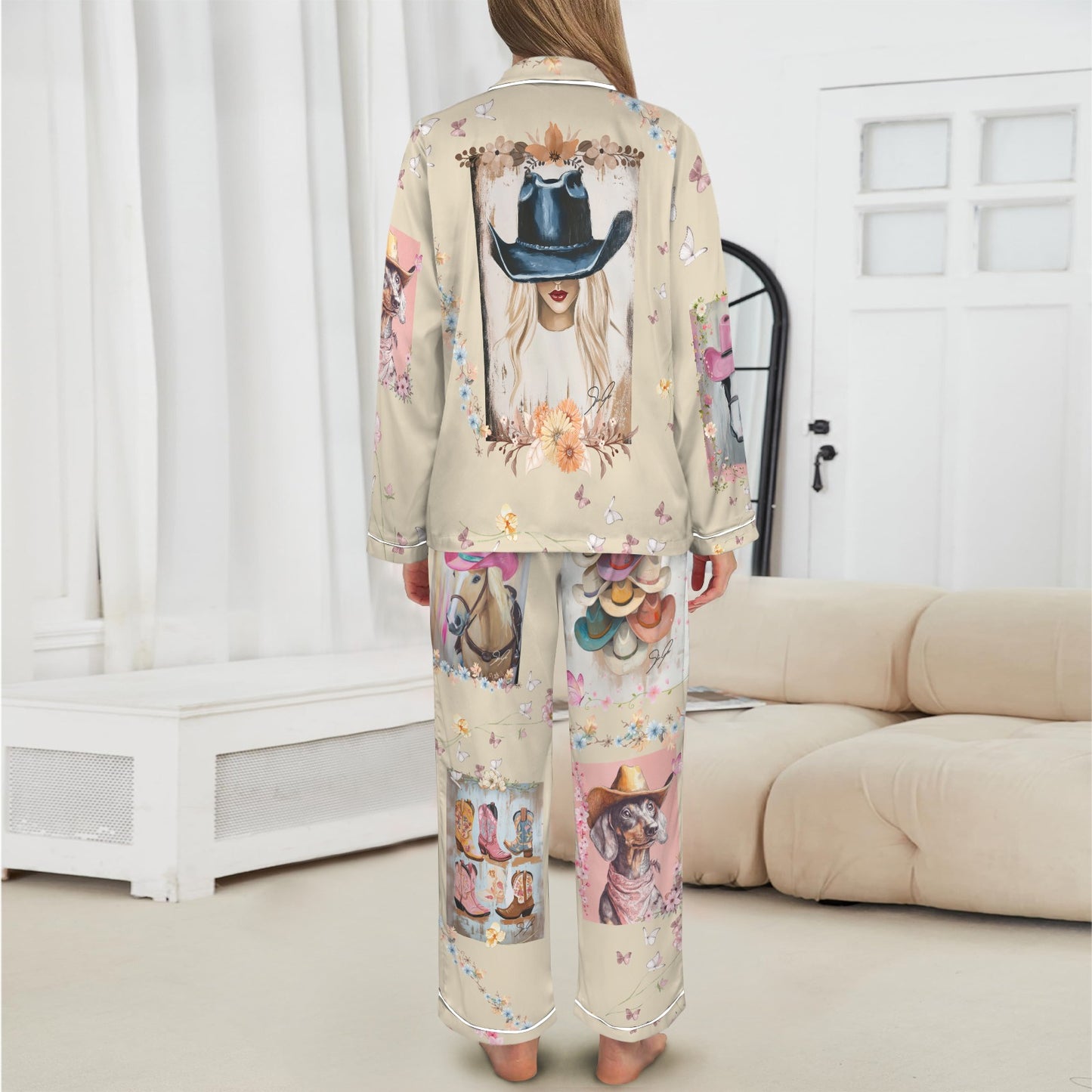 Danilo Painted Cowgirl Satin Long Pajamas