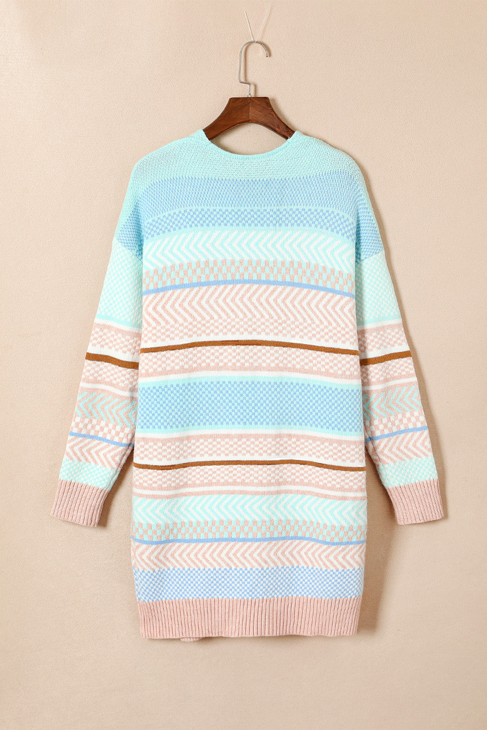 Stripe Pocketed Dropped Shoulder Cardigan