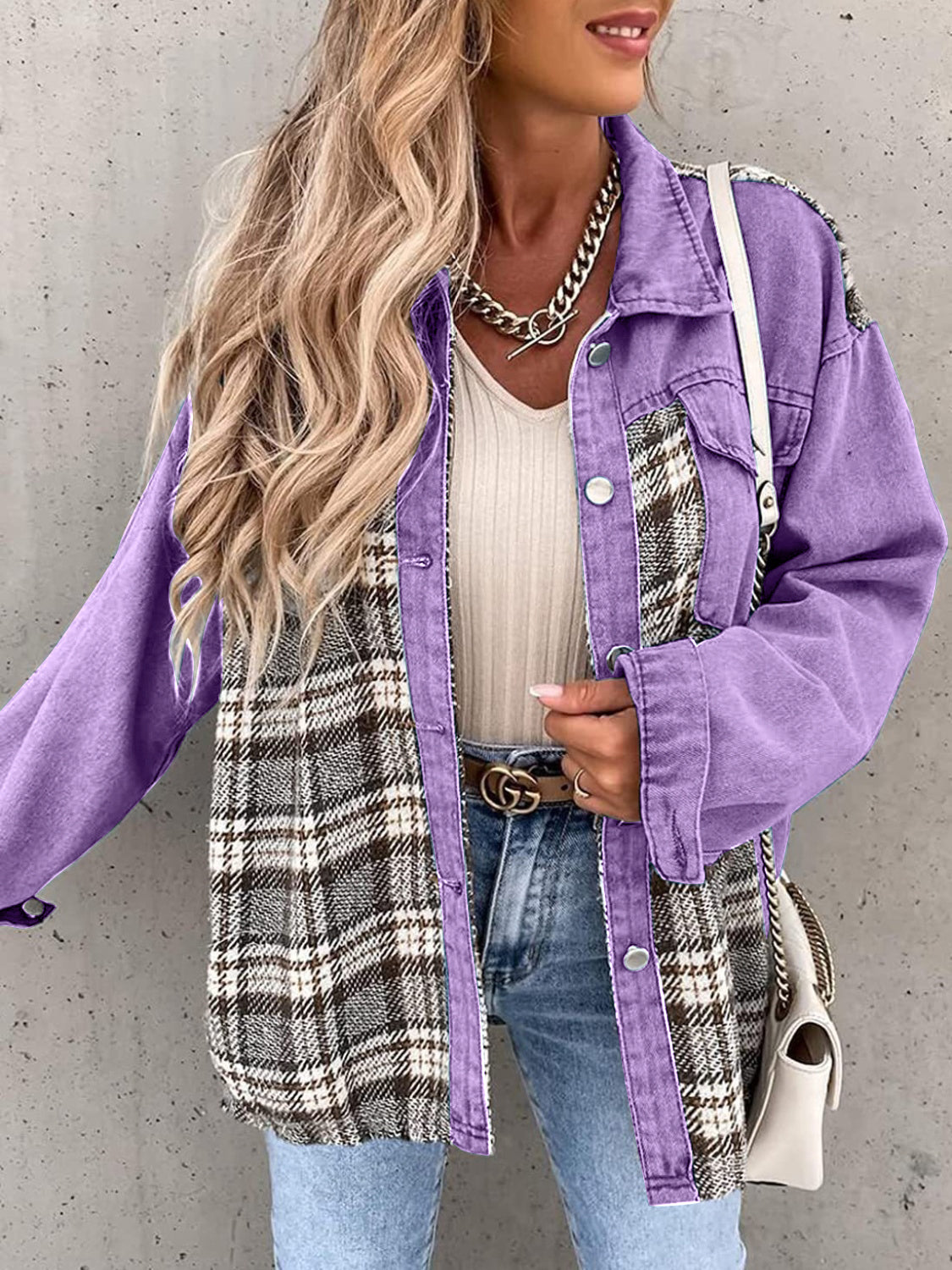 Plaid Button Up Dropped Shoulder Shacket Jacket Choice of colors