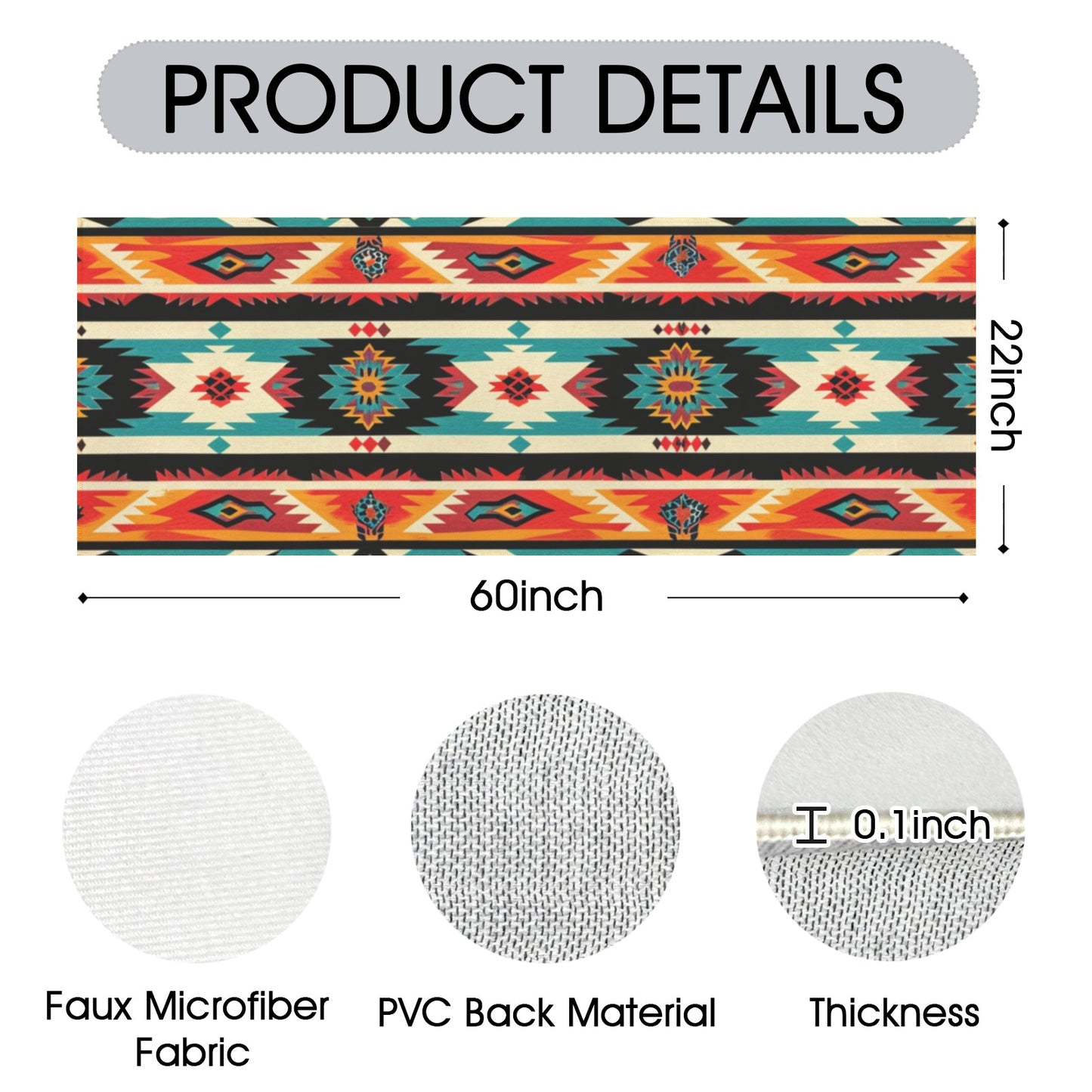 Baha Ranch Southwestern Aztec Indoor Runner Rug  60" x 22" Made in America