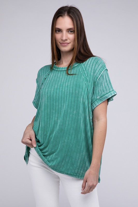 Ribbed Raglan Dolman Sleeve Boat-Neck Top choice of colors