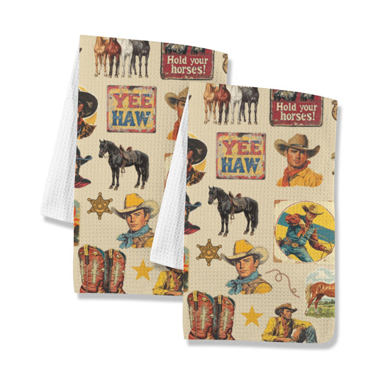 Vintage Cowboy Collage Set of 2 Dish Towels Made in America