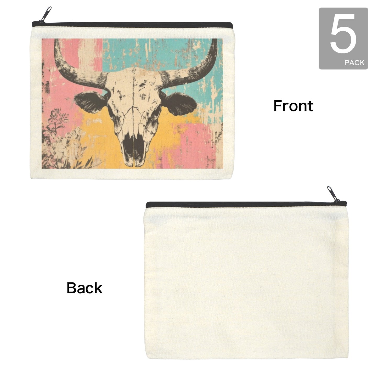 Baha Ranch Pop Western Skull Cosmetic Bag Pack of 5 Made in America