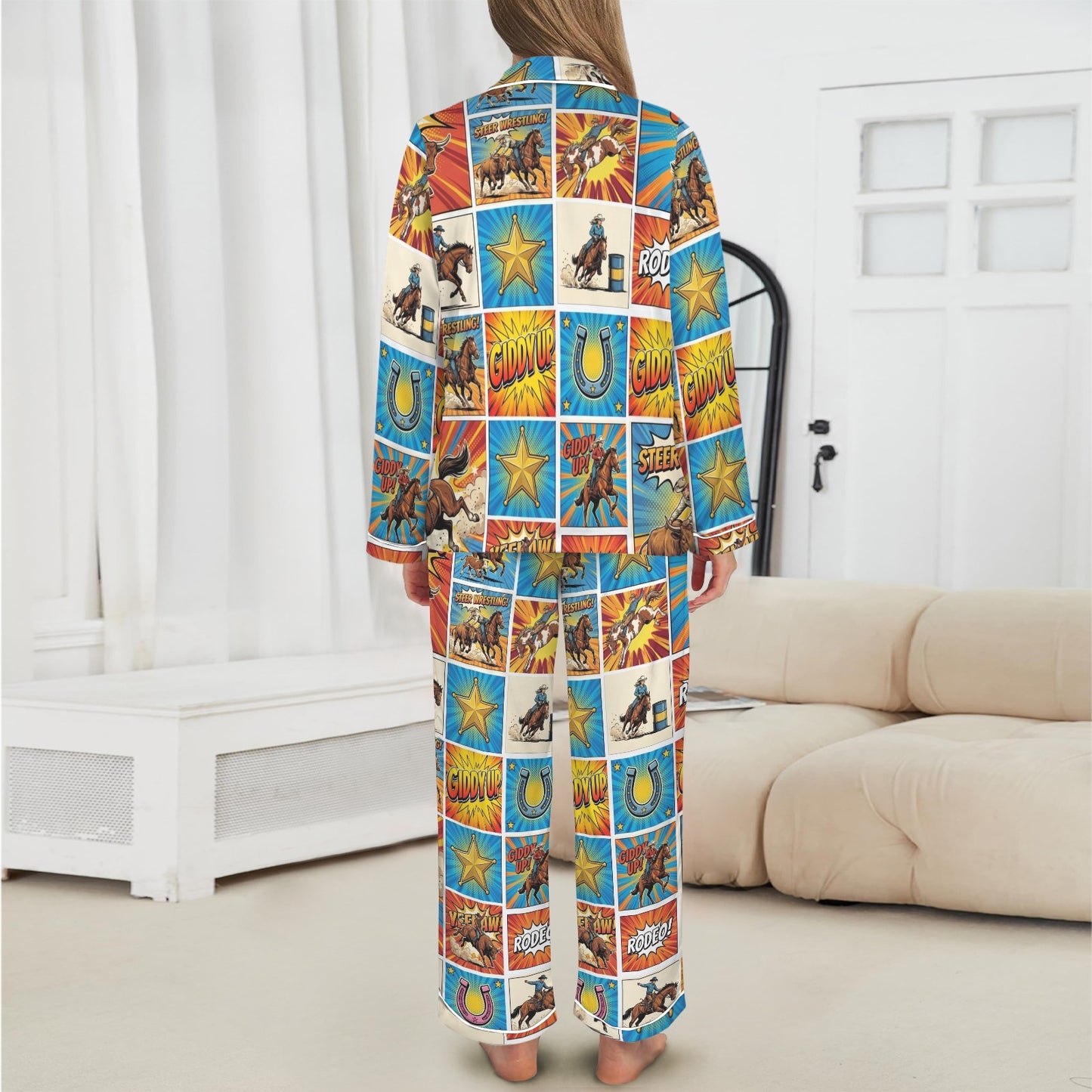 Baha Ranch The Comic Corral Western Rodeo Satin Pajama Set