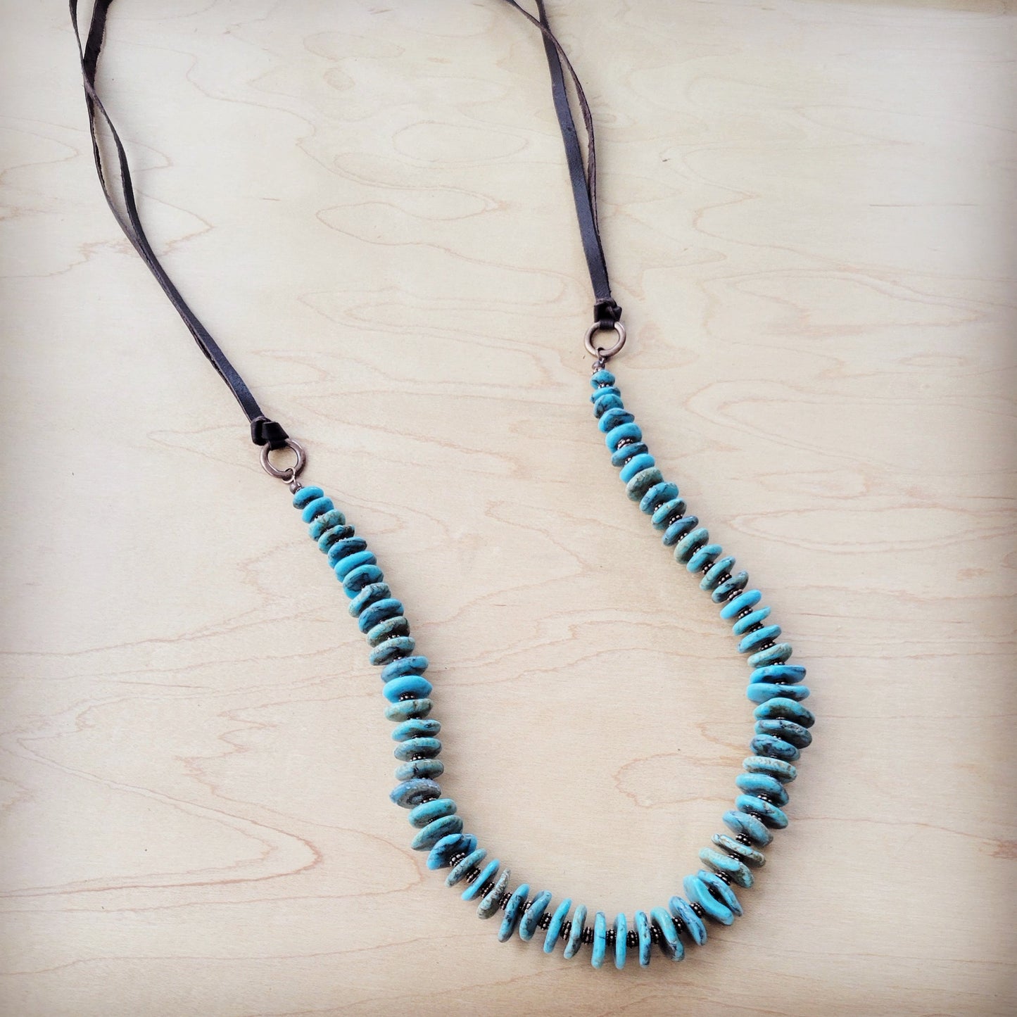 The Jewelry Junkie Turquoise Disc Necklace w/ Leather Ties 261x