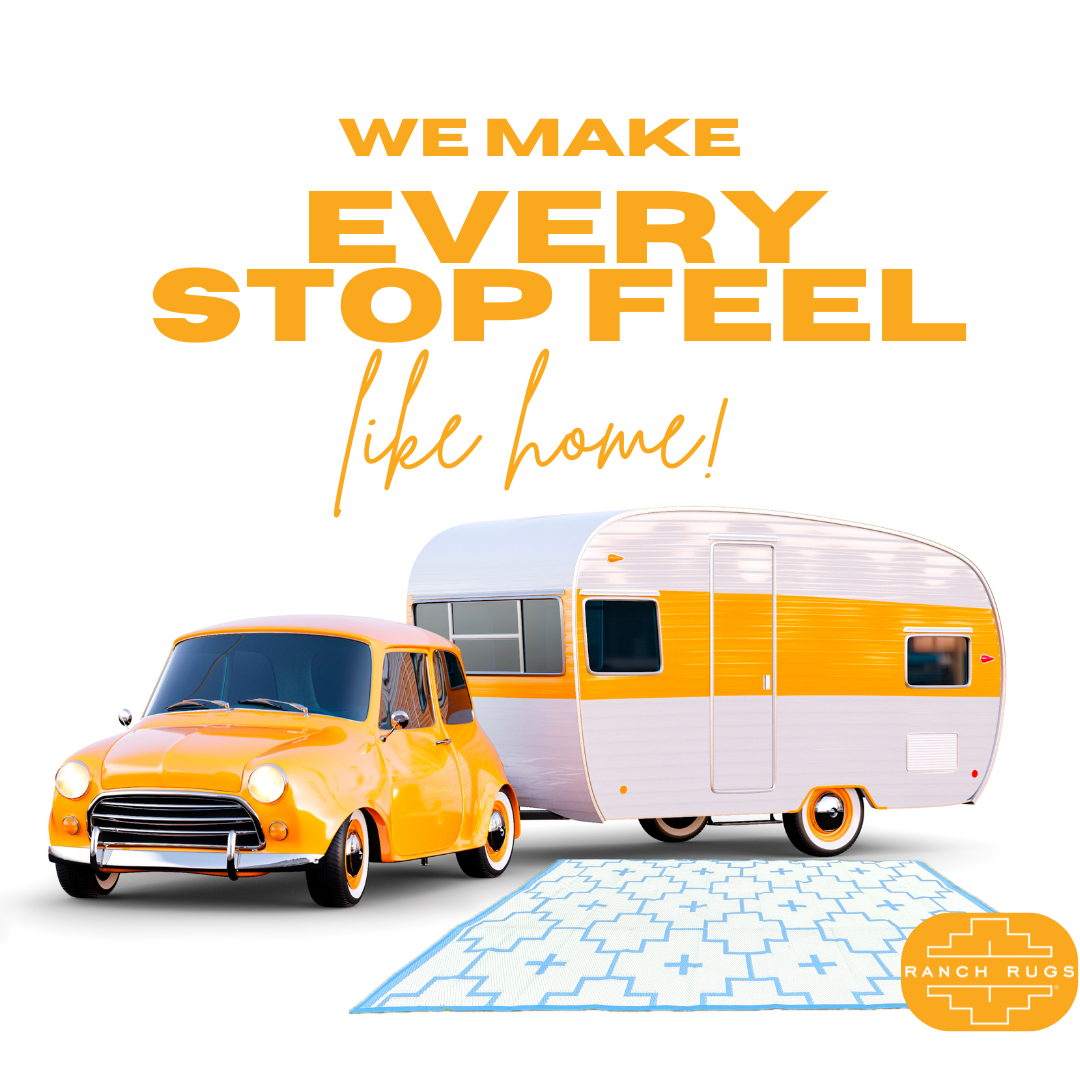 BLUE + IVORY - 6ft x 9ft - RANCH RUGS  -LAJITAS DESIGN- Aztec Outdoor Floor Covering