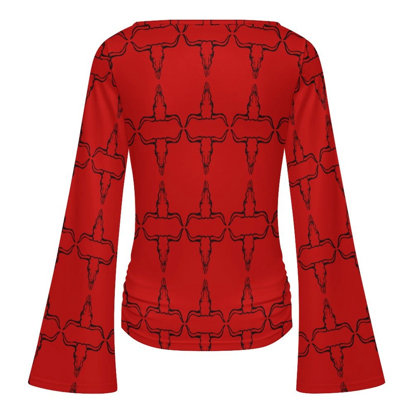 Baha Ranch Red Longhorn Flare Sleeve Top
