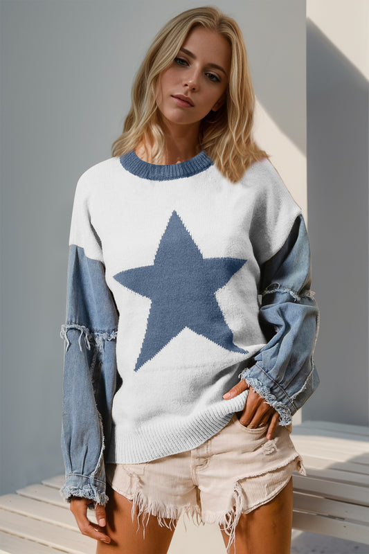 Double Take Star Pattern Raw Edge Long Sleeve  choice of colors